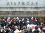 Barry Grove, Executive Producer; Peter J. Solomon, Chairman of the MTC Board; Mayor Bloomberg, Gifford Miller, Brian Stokes Mitchell, Liev Schreiber, Lynne Meadow, NYC Council Member Christine Quinn, Duncan Hazard, Adam Glick, and the cast.