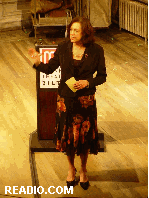 Lynne Meadow, the Artistic Director on stage of the Biltmore Theatre during the opening ceremony