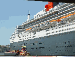 Queen Mary 2 of the Cunard Cruise Lines docked on the Hudson River